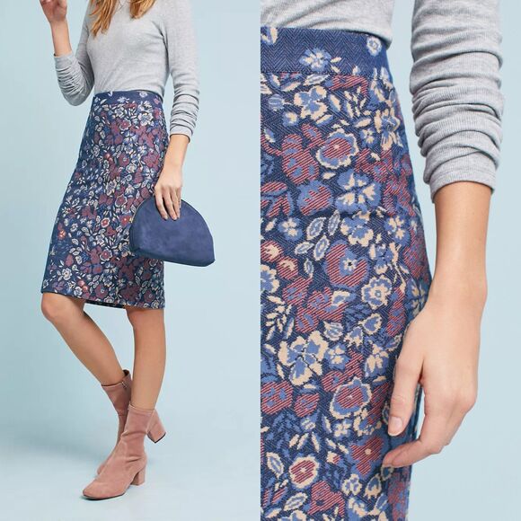 Anthropologie Maeve Floral Knit Pencil Skirt - Picture 1 of 8